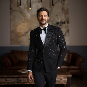 Traje <span class=keywords><strong>de</strong></span> esmoquin <span class=keywords><strong>de</strong></span> lujo ligero <span class=keywords><strong>de</strong></span> doble botonadura para <span class=keywords><strong>hombre</strong></span>, ideal para actuaciones en escenario, bodas y conciertos, corte ajustado. - Product Image 3