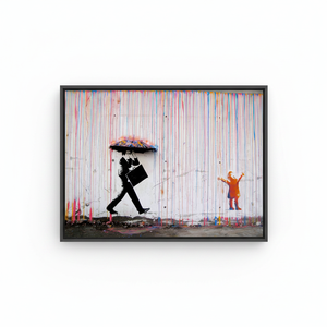 Printed Canvas: Banksy Rain Wall Art, Abstract Color Rain,1P-<b>Black</b> <b>Framed</b> - Product Image 2