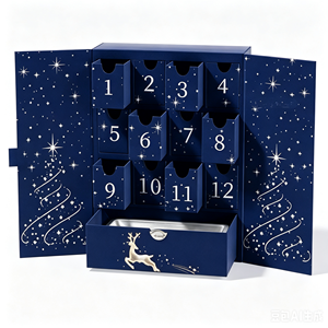 Custom Navy Blue 12 Days <b>Christmas</b> Advent Calendar <b>Box</b> with Drawers Rigid Cardboard Silver Foil Blind <b>Box</b> Mystery Packaging <b>Box</b> - Product Image 5