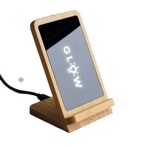 Support de téléphone en bois de bambou avec logo LED personnalisé, chargeur sans fil rapide 15W pour <span class=keywords><strong>smartphone</strong></span> - Product Image 1