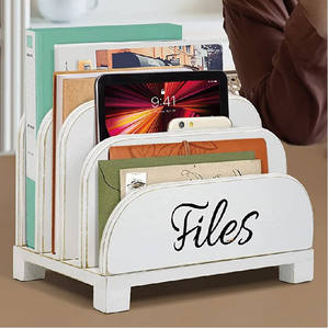 Organisateur de fichiers de bureau multifonctionnel en bois écologique à 4 emplacements pour documents, lettres et enveloppes - Étagère de rangement décorative pour la maison - Product Image 3