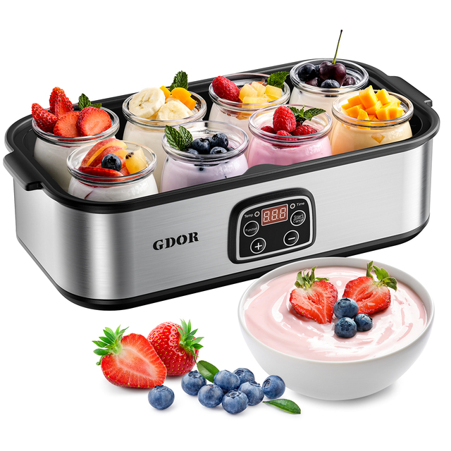 Yogurt Maker with Adjustable Temperature & Time Control 8 Glass Jar Multi-Function Yogurt Machine