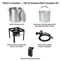 Marmite à fruits de mer de 100 litres avec panier et brûleur |   Cuisinière au propane de 110 000 BTU |   Certifié CSA |   Acier inoxydable |   Capacité de 60 lb