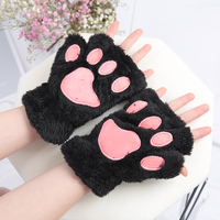 Mode femmes fille belle hiver mignon mitaine doux demi doigt gants mitaines chaud patte chat griffe peluche hiver