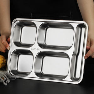 <span class=keywords><strong>Plateau</strong></span> alimentaire divisé en acier inoxydable 304 avec couvercle 4 5 6 compartiments Assiette à dîner rectangulaire pour cantine à usage scolaire - Product Image 2
