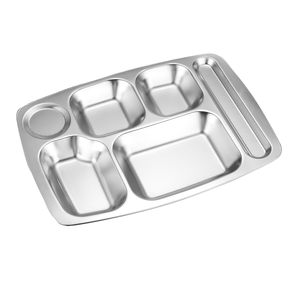 Assiette à dîner compartimentée en acier inoxydable résistant à la corrosion cinq compartiments pour un rangement pratique dans la cuisine - Product Image 1