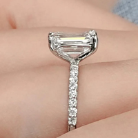 Bague de fiançailles et de mariage solitaire personnalisée en diamant de laboratoire taille émeraude 3 carats, sertie pavé, en or blanc massif 14K/18K, certifiée IGI CVD/HPHT