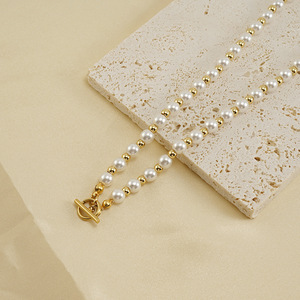 ZOGXIN Pearl Chain Necklace Gold Plated 18k Stainless Steel Women's Party Jewelry Round Bead Design - Product Image 4