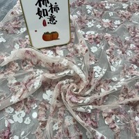 Vente directe d'usine, tissu brodé en brocart coloré avec des papillons, des fleurs et des branches de prune, en tricot doux floqué, 100% acrylique pour filles