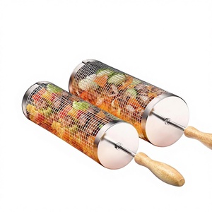 Cesta de malla de acero inoxidable rodante con diseño OEM de fábrica, cesta para vegetales para parrilla y ahumador de exterior, para camping y patio trasero - Product Image 1