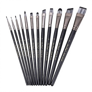 ZHUTING HB122 12Pcs Synthetic Nylon Filbert <b>Brushes</b> <b>Long</b> <b>Handle</b> Artist Painting Tools Watercolor Acrylic Oil Nail /Art Face Body - Product Image 3