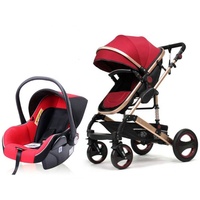 Poussette bébé 3 en 1, paysage élevé, roues réversibles à rotation à 360°, landau bébé