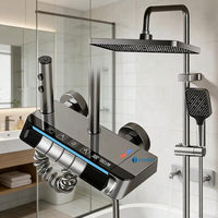Luxury LED <strong>Piano</strong> Shower System Wall-Mounted Polished Chrome Bathroom Faucet Rainwater Temperature Display Ceramic