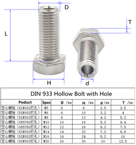 Perno hueco de cabeza hexagonal con agujero, acero inoxidable 304, M6, M8, M10, M12 - Product Image 6
