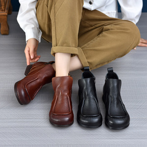 2024 automne hiver nouveau Style en cuir véritable pour Martin bottes décontracté à la mode mi talon côté fermeture éclair bottes courtes pour les Parents - Product Image 3