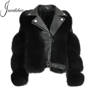 Fashion Luxury Winter Real Fox Fur Jacket Bomber Zipper Autumn Thick Warm Ski Ladies Wholesale Woman's Genuine Leather Fur Coat