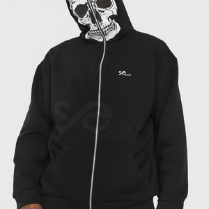 Venta caliente de los hombres de cara completa con cremallera Sudadera con capucha de manga larga hecha a medida con estilo de cara completa con cremallera sudaderas con capucha para hombres - Product Image 1