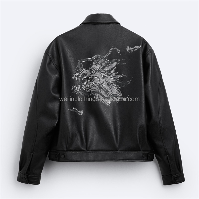 Leather Jacket with Dragon - Men's Custom Biker Style