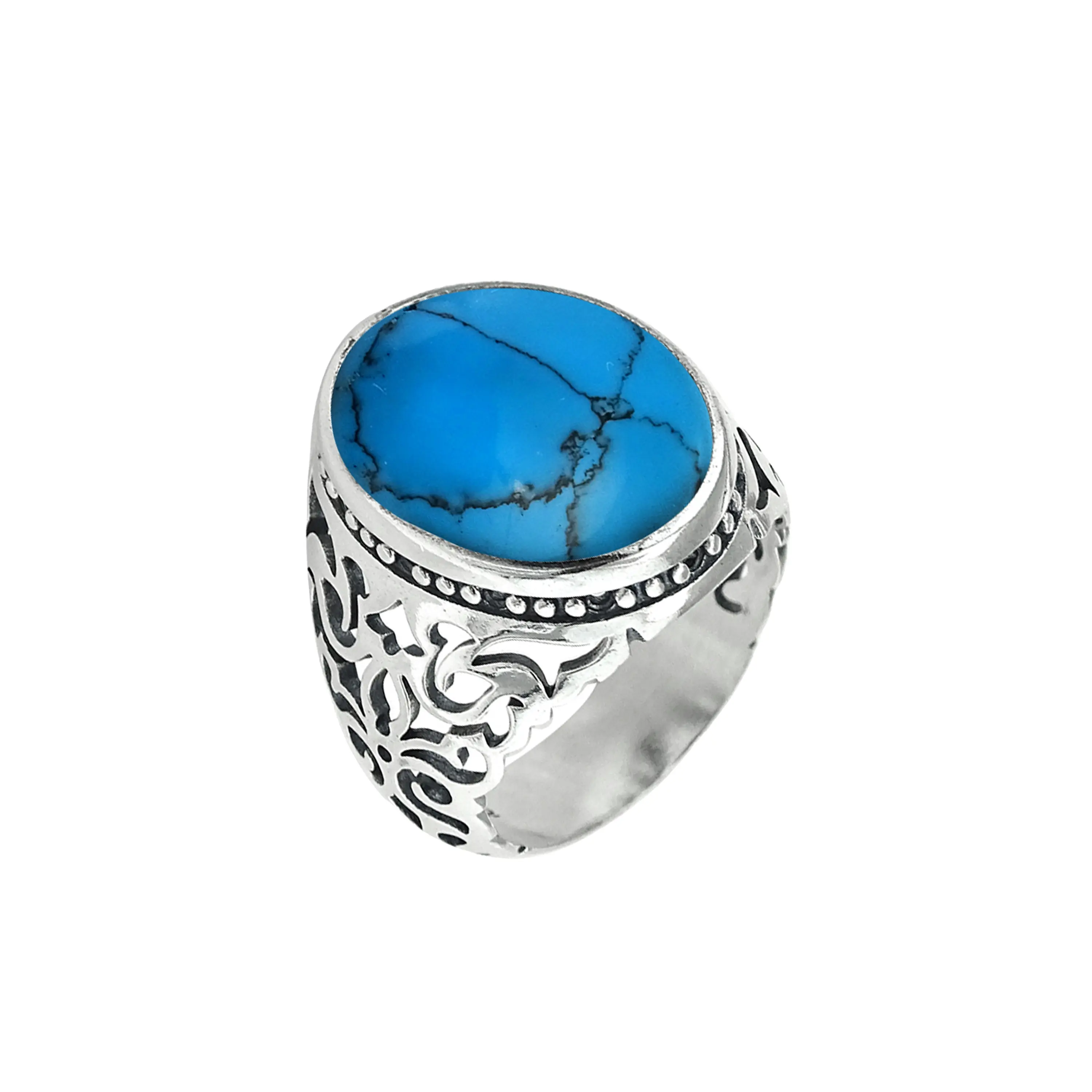 Classic Turkish Atlantis Maya Gypsy Oval Sterling 925 Silver Blue Turquoise Stone Prices Aqeeq Ring Men