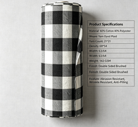 Tissu en flanelle CVC à carreaux noir et blanc, teint en fil, 60% coton 40% polyester, brossé double face, 142 GSM, largeur 63/64 pouces