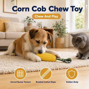 Corn Shape Rubber Dog Chew Toy Yellow Bumpy <strong>Kernel</strong> Texture with Braided Cotton Rope Tough Pet Chew Toy for Medium Large Dogs - Product Image 4