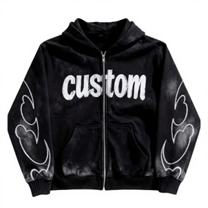 Sudadera con capucha y cremallera frontal personalizada para hombre, de forro polar negro, estilo casual urbano, corte regular, estilo invierno - Product Image 1