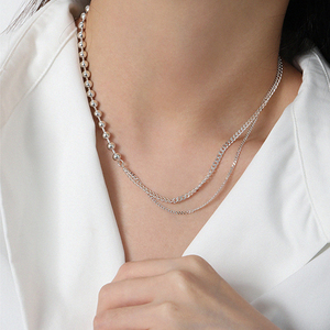 Wuqie minimalista asimmetrico catena <span class=keywords><strong>girocollo</strong></span> in <span class=keywords><strong>argento</strong></span> Sterling 925 tondo tallone catena laterale collana per le donne - Product Image 6