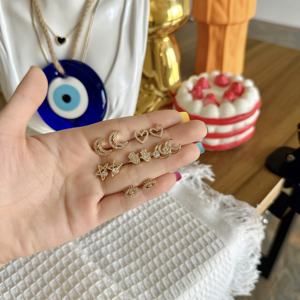 Venta al por mayor de Corea minoría partysu completo circón gema encanto Stud pendientes impermeable 18K chapado en oro cobre joyería pendientes mujeres - Product Image 6