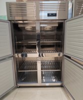 Réfrigérateur-congélateur vertical commercial en acier inoxydable, refroidissement par air, 4 portes, sans givre, étagères réglables, pour cuisine