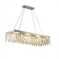 Luminaire suspendu rectangulaire moderne vintage de luxe en cristal K9 pour îlot de cuisine et salle à manger, à LED, dimmable et économe en énergie