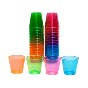 Party Essentials Colorful Disposable 1oz Mini Clear Hard Plastic Shot Glasses Cups
