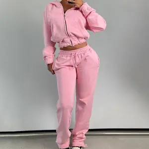 Custom Pink Zipper Hoodie Women's Tracksuit Fitness Jogger Set Women's Two-piece Pantsuit Women's Tracksuit Set