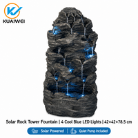 Fontaine d'eau artificielle de jardin, alimentée par énergie solaire, en résine, en forme de tour de roche, cascade, lumières LED, étanche, pour cour, patio, maison