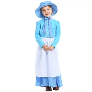 Amerikan Pioneer kız çocuk kostüm küçük orta büyük çocuklar kaliforniya kostüm eski zaman sömürge köy genç prenses elbise