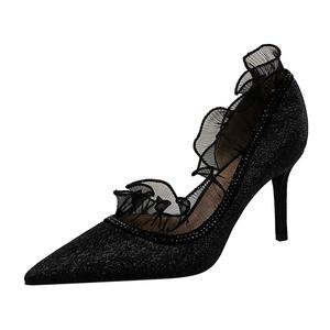 8862-2 Europei e Americani sexy banchetto sottile stiletto <span class=keywords><strong>tacco</strong></span> <span class=keywords><strong>alto</strong></span> della bocca poco profonda laterale a punta cava diamante del merletto delle donne <span class=keywords><strong>scarpe</strong></span> da - Product Image 2