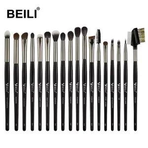 Beili 18 Stuks Veganistische Oogschaduw Make-Up Borstels Set Cosmetische Borstels Zwart Hout Handvat Synthetisch Haar Voor Oog Lage Moq Groothandel