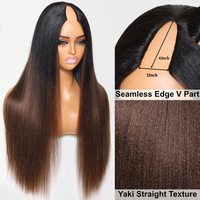Perruque en cheveux humains bouclés V Part, cheveux indiens Remy, sans colle, densité 180, perruques en forme de U/V pour femmes noires