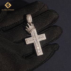 Pass <b>Diamond</b> Tester <b>Man</b> GRA Certificate Iced Out Hip Hop Jewelry 925 Silver Baguette Moissanite <b>Diamond</b> Crown Bail Cross Pendant - Product Image 4