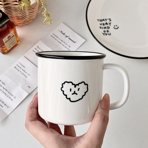 Korean Style Black Rimmed Coffee Mug Minimalist Ceramic Mug and Plate Breakfast Milk Cup - Product Image 4