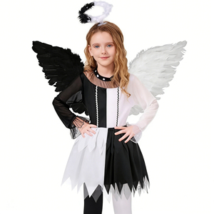 Holiday Party Makeup <strong>Costume</strong> Props Children Perform Dress up Black and White Angel Wings Suit - Product Image 4