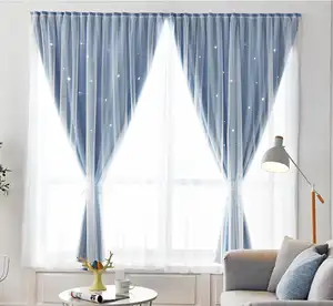 Cortinas opacas de doble capa para sala de estar, combinado con cortinas transparentes de estilo coreano