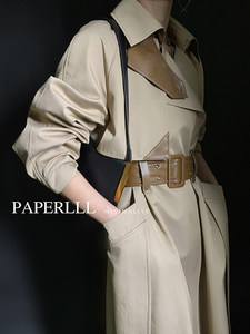 Giacca Elegante da <span class=keywords><strong>Donna</strong></span> per l'Autunno con Cintura a Doppio Bottone, Patchwork <span class=keywords><strong>in</strong></span> <span class=keywords><strong>Pelle</strong></span>, Maniche Lunghe e Vestibilità Comoda - Product Image 2