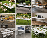 Table pliante en plastique blanche, légère, carrée, portable, pour fêtes à thème en extérieur, vente en gros