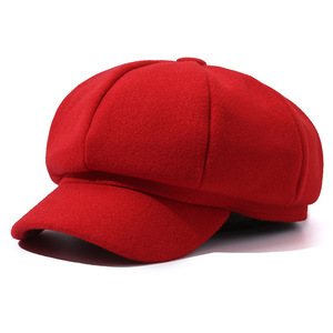 Women's Autumn Sporty <b>Baseball</b> <b>Cap</b> British Korean Inspired Octagonal Woolen Beret Solid Color <b>Plain</b> Felt Jersey for Sports - Product Image 6