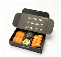 Boîte à sushi personnalisée en papier couché jetable avec laminage mat, gaufrage et impression brillante, emballage alimentaire avec séparateur pour plats à emporter