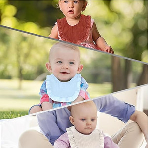 Bib Bayi Muslin Katun Organik Ramah Lingkungan Dapat Dicuci Kancing Tekan Polos Berumbai Bayi Perempuan Laki-laki Mengunyah dan Mengeluarkan Air Liur - Product Image 3