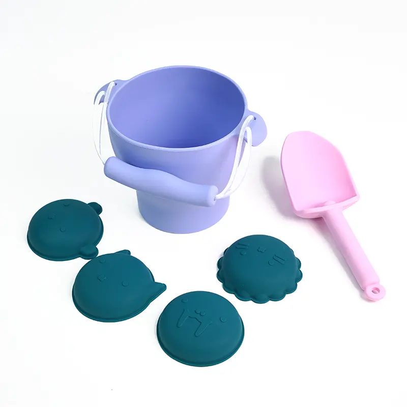 Pail de brinquedo para praia portátil bpa, brinquedos personalizados para praia, conjunto de brinquedos de silicone para crianças