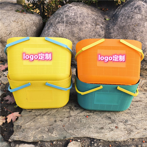 Panier de rangement en plastique rectangulaire avec poignées, couleurs assorties, pour l'organisation de la maison - Product Image 2