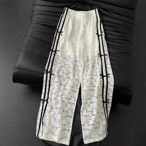 Pantalones de encaje para mujer Y2K ropa lindo arco transparente cintura elástica pantalones de pierna ancha Fairy Coquette ropa Streetwear - Product Image 1