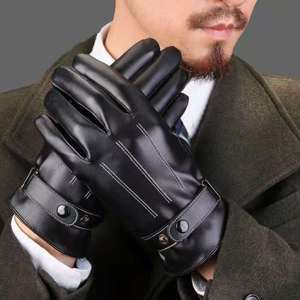 Guantes de cuero para hombre, forrados de lana, con aislamiento térmico, para motocicleta, bicicleta, uso en invierno al aire libre - Product Image 2